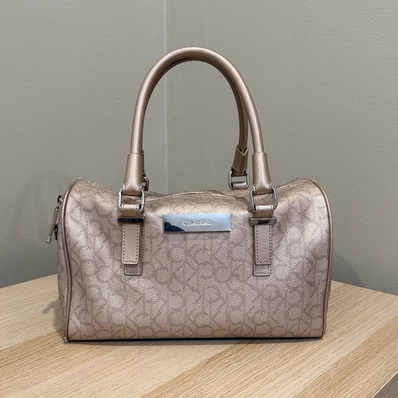 Calvin Klein Metallic Taupe Leather Satchel with Shoulder Strap/ Excellent - Picture 15 of 16